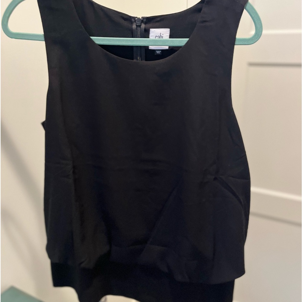 CAbi black blouson shell with zipper in back. Size large